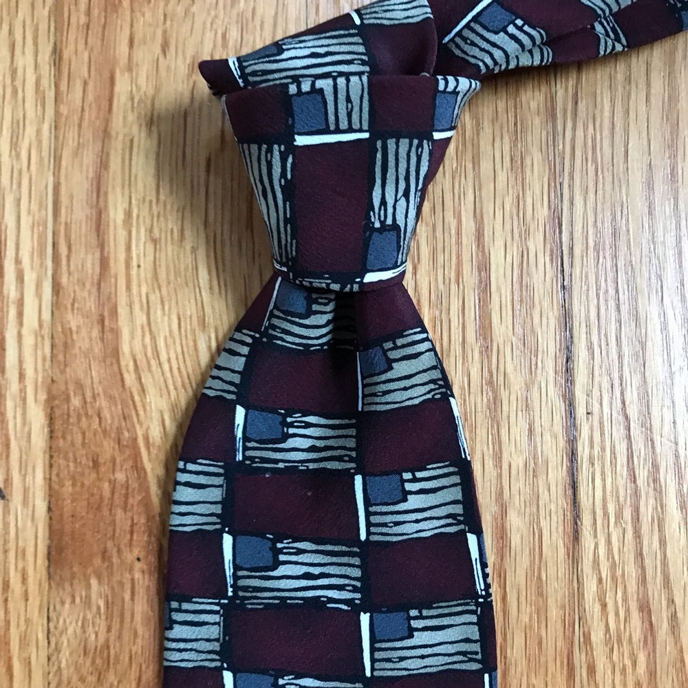 Grateful Dead Burgundy Gray Blue Flag Pattern Classic Tie